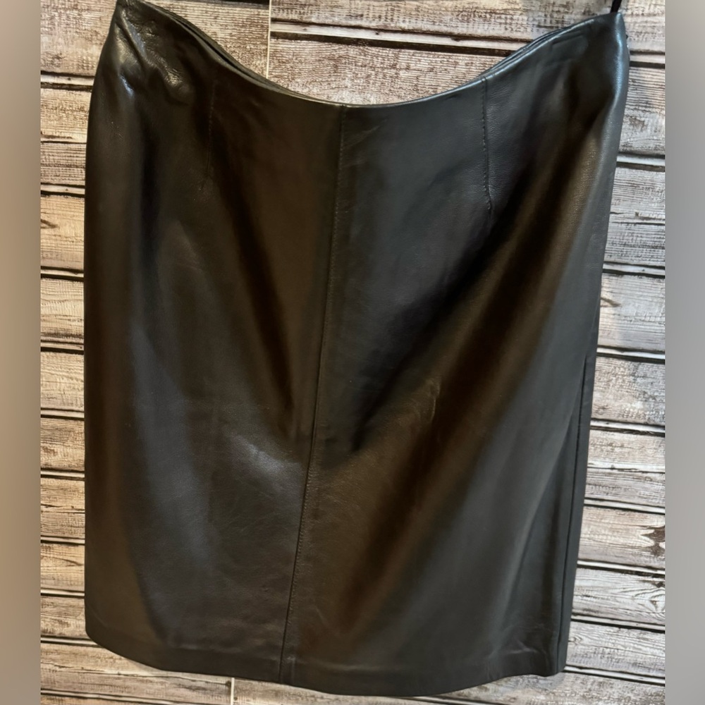Alfani Chocolate Brown Leather A Line Lined Side Zip Up Midi Skirt 12
